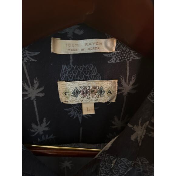 Vintage Campia Moda Hawaiian Men’s Shirt Large Blue Pineapple/Floral 100% Rayon - Picture 2 of 5